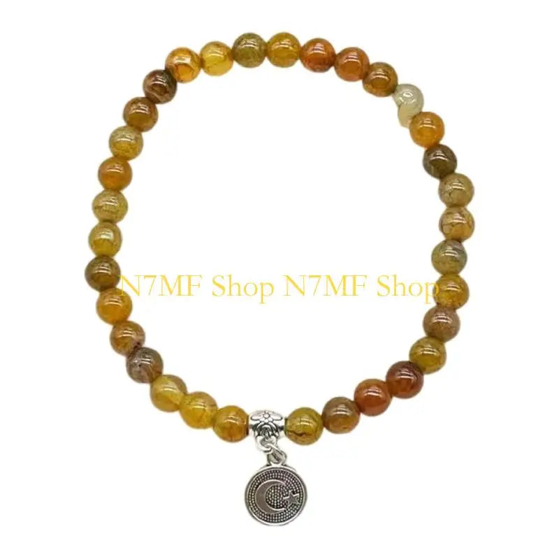 N7MF Unisex Prayer Beads Bracelet 33 Glass Beads Elastic Islamic Rosary Gift
