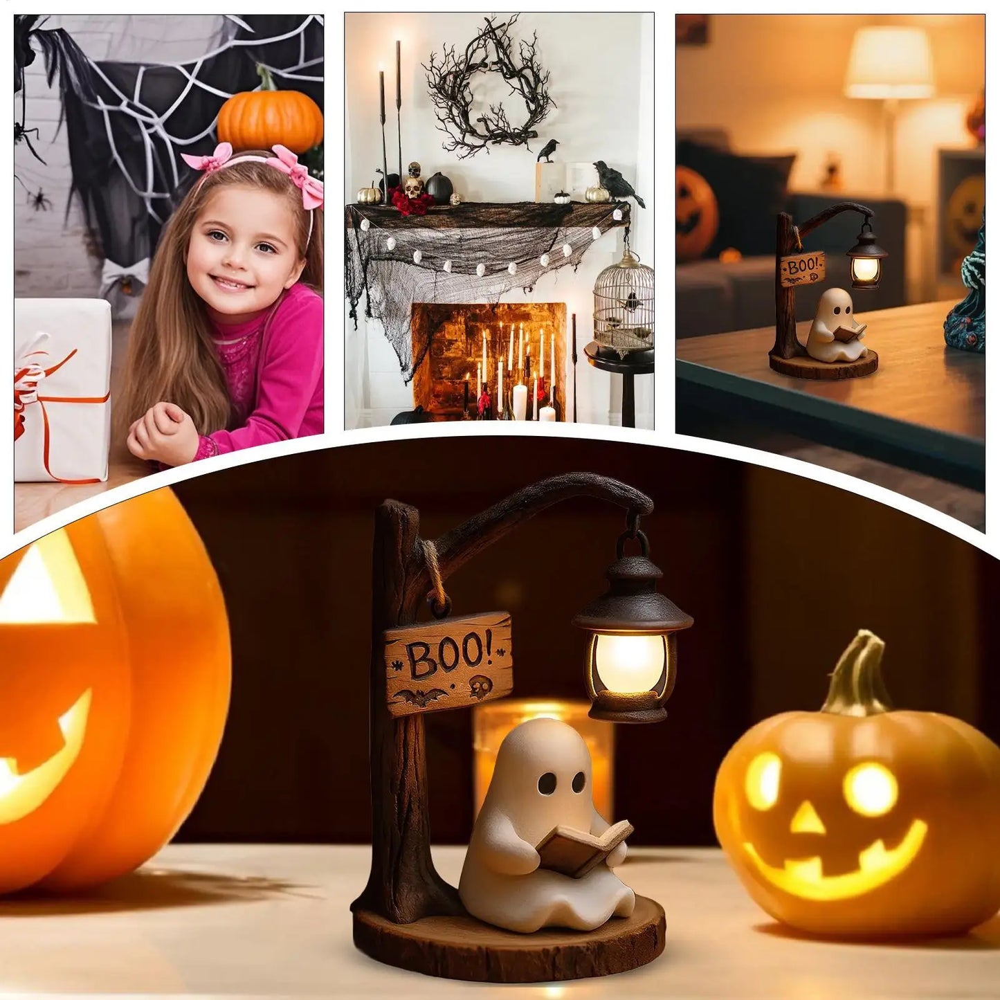 Cute Ghost Reading Lamp 3D LED Night Light Spooky Cute Desk Light for Bedroom Study Halloween Home Decor Book Lovers Gifts