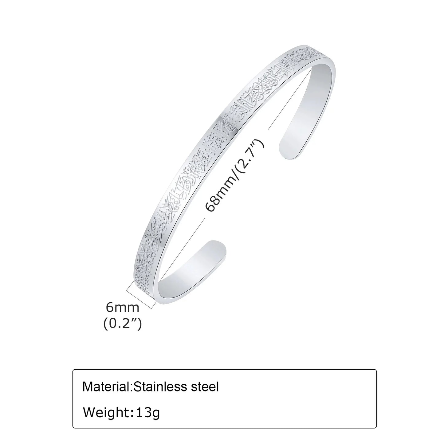 Vnox Ayatul Kursi Sutra Men Cuff Bracelet Stainless Steel Personality Islamic Muslim Calligraphy Arabic God Messenger Jewelry