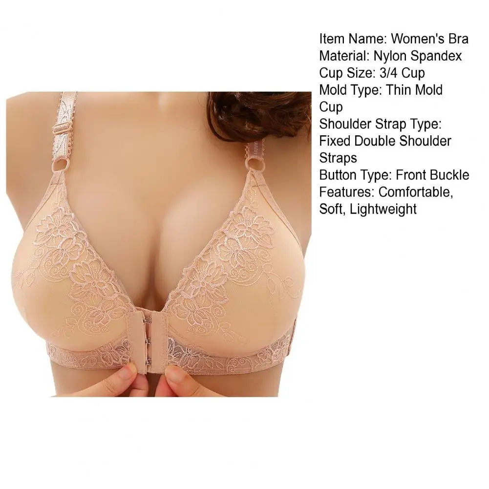 Front Closure Posture Corrector Bras Women Lace Jacquard Trim Seamless Bra Sexy Gathering Push Up Secondary Breast Shrinkage Bra