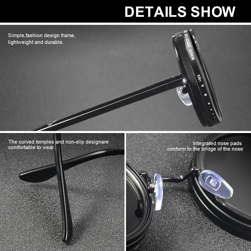 CRIXALIS Adjustable Tint Sunglasses Men 1-9 Gears Round Polarized Glasses Women with ND Filter Lens Beach Shady Fishing Driving