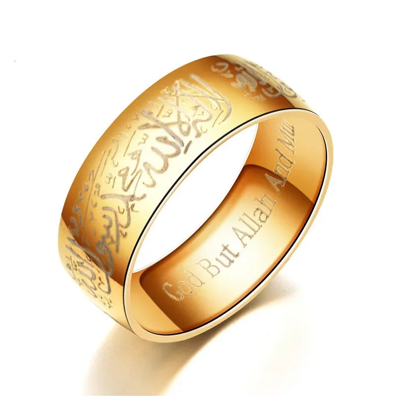 Titanium Steel Rings Quran Messager Muslim Religious Islamic Word Trendy Finger Vintage Ring for Men Women Bague Arabic God Ring