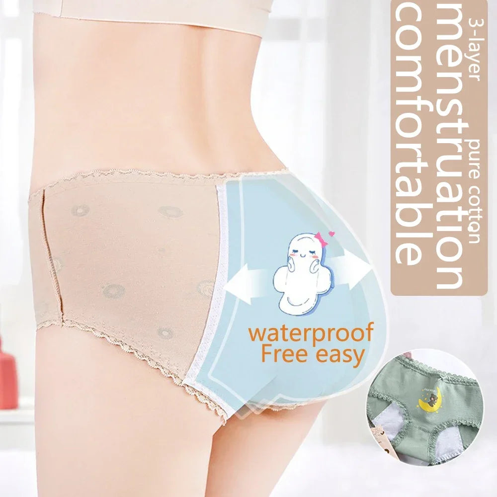 3pcs Menstrual Panties Girls Mid Waist Cartoon Bear Cotton Period Briefs Soft Leak proof Absorbent Incontinence Underwear S-XL