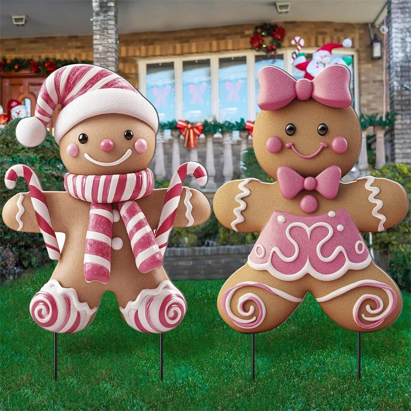 2 Pack 3D Metal Christmas Yard Stakes For Boy Girl Outdoor Garden Decor Ideal For Winter Xmas Party Festival Decoration