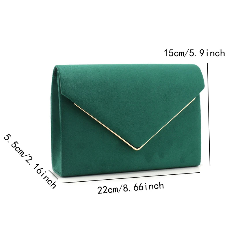 Envelope Design Velvet Women Evening Bags V Metal Fashion Small Cover Clutch Bags With Shoulder Chain Party Wedding Prom Handbag