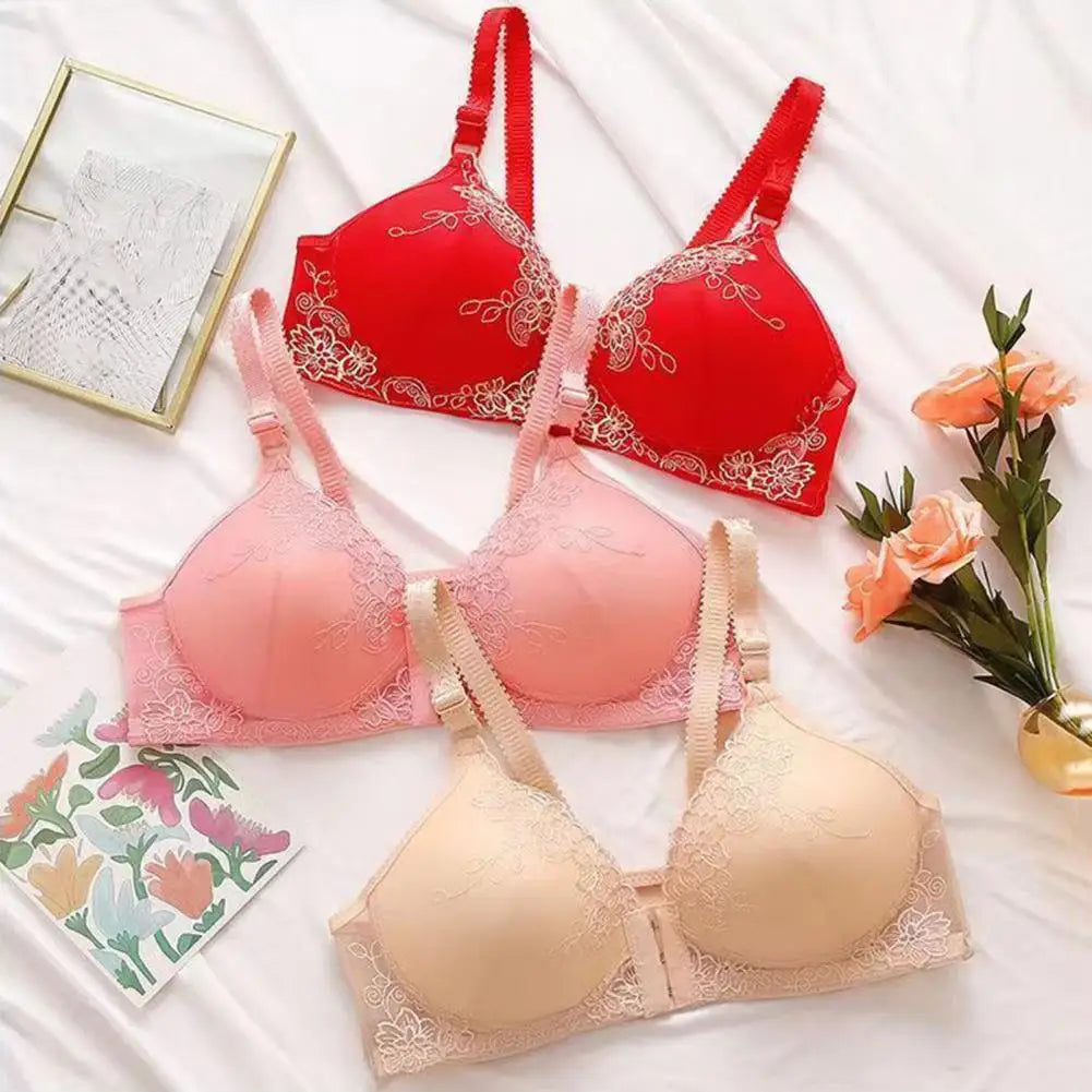 Front Closure Posture Corrector Bras Women Lace Jacquard Trim Seamless Bra Sexy Gathering Push Up Secondary Breast Shrinkage Bra