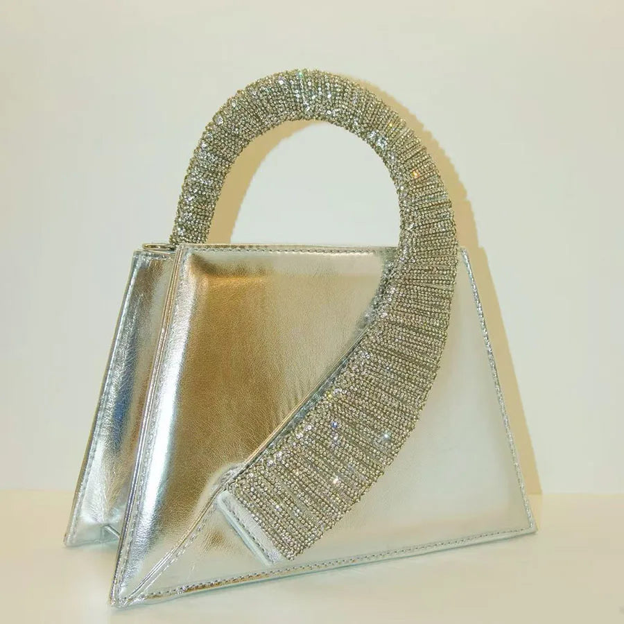 Luxury Satin Square Bag Wedding Party Clutch Purse Glitter Shiny Diamonds Handle Evening Bag Crossbody Bag Women Fashion Handbag