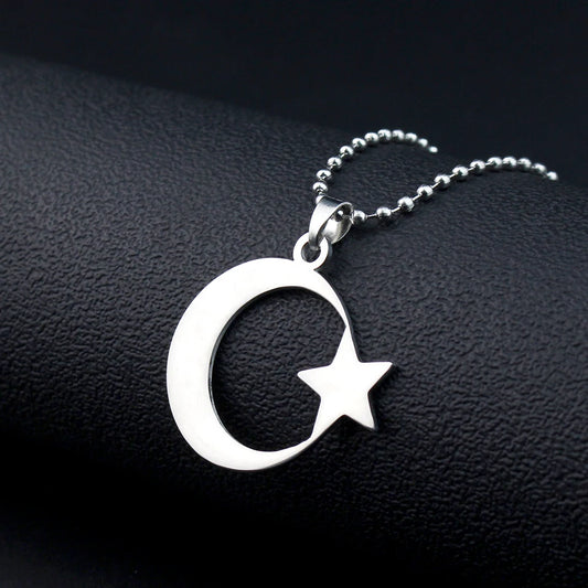 Stainless Steel Crescent Moon Star Necklace For Men Women Spiritual Islamic Muslim Amulet Pendant Turkish Religious Jewelry ﻿
