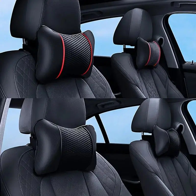 1/2pcs Universal Car Headrest PU Leather Neck Pillow Comfortable Mesh Breathable Seat Rest Cushion Car Neck Pillow