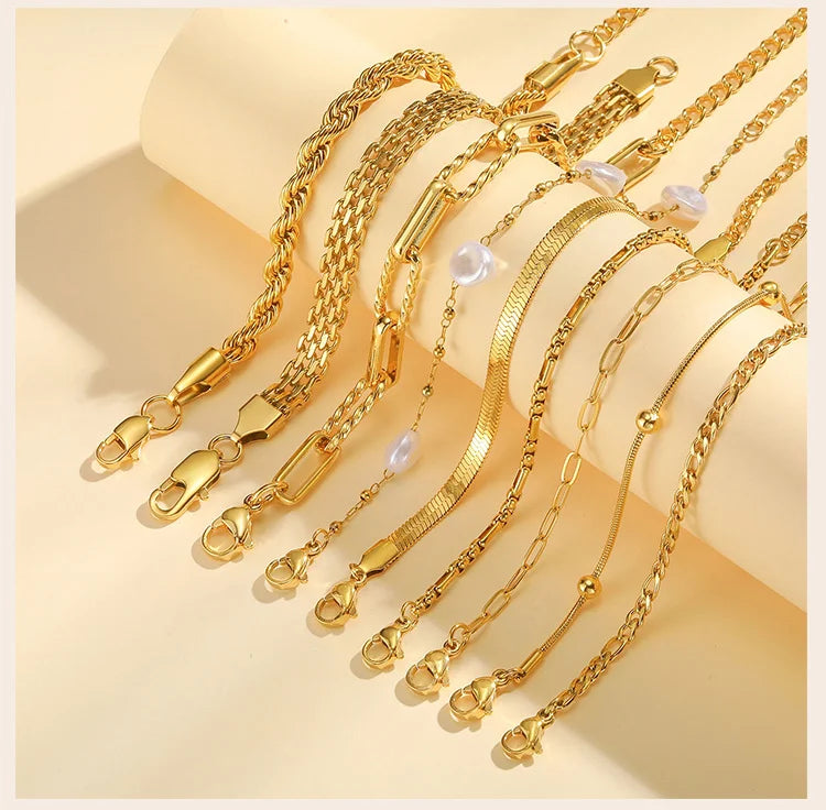 Waterproof Stainless Steel Chain Bracelets For Women , Gold Plated Fashion Stackable Link Bracelet Gifts