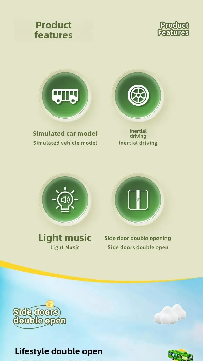 Extra Large City Bus Kids Toy with Lights Sounds Inertia One - Button Door Open Educational School Bus Model Toys Gift for Boys