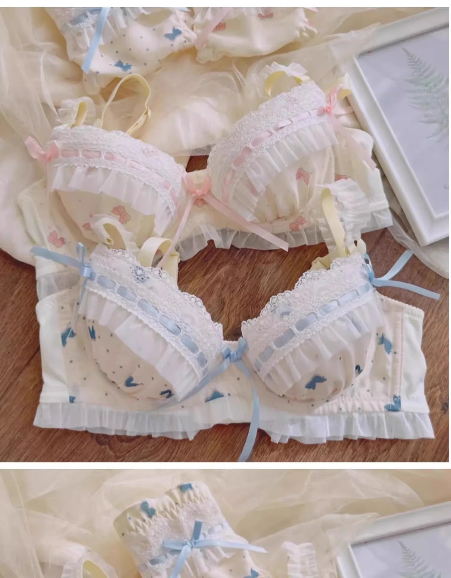 Lolita Women's Bra Set Small Breasts Gathering Up Bra Adjustable Collecting Vice Breasts No Steel Ring Bra Set