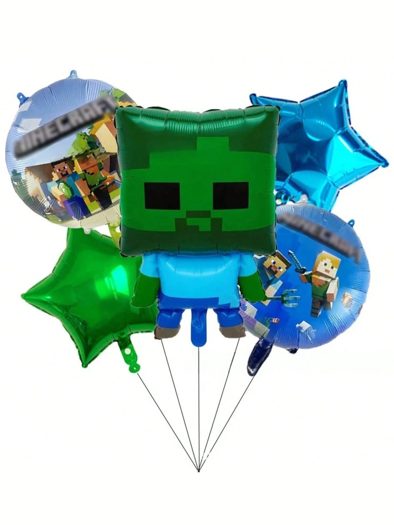 5pcs My World Pixel Video Themed Party Decorations Set，Hanging Banners 、Balloons,Suitable For Birthday、Halloween、Christmas Party