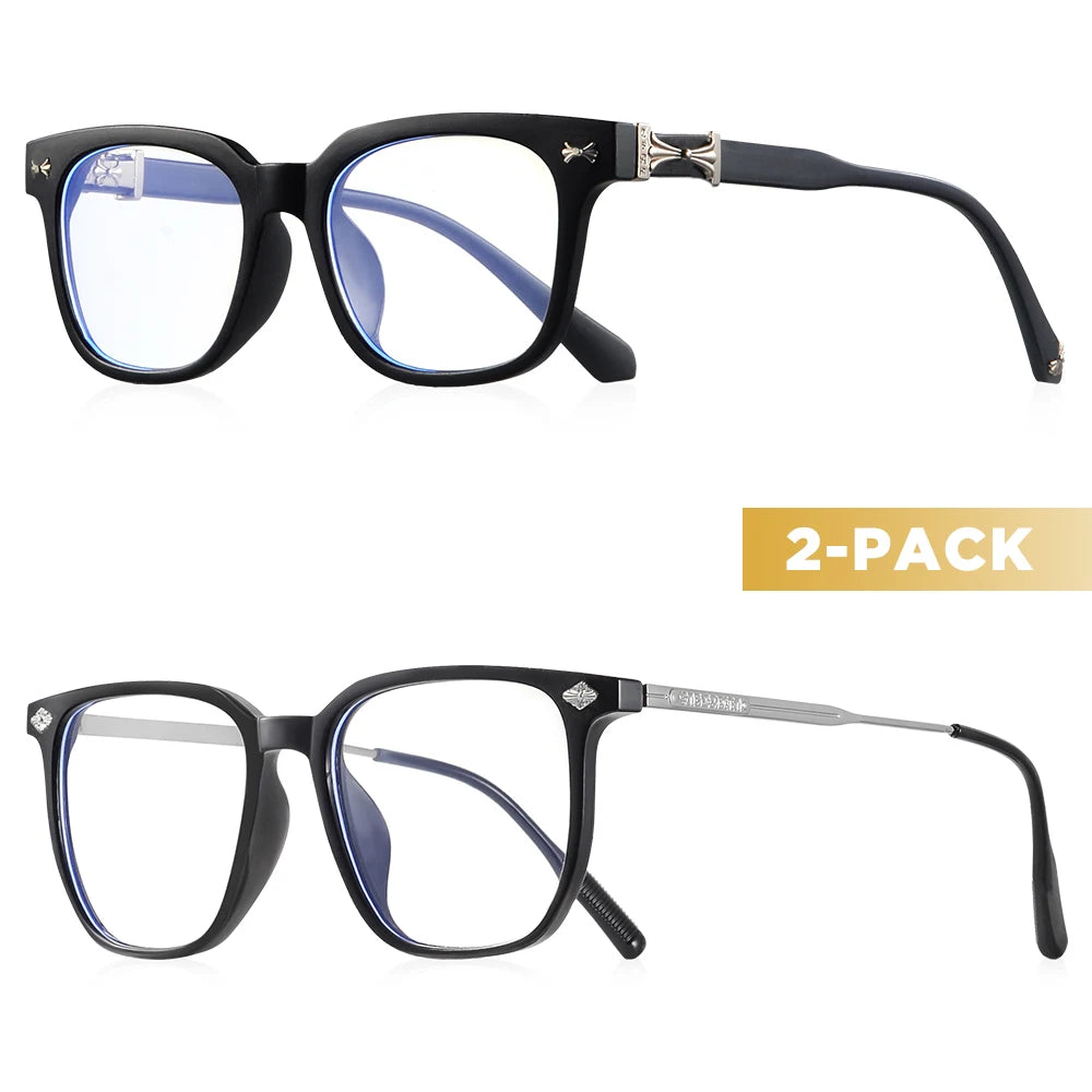 CRIXALIS 2PCS Classic Square Anti Blue Light Glasses Men Reading Books Glasses Women Prescription Eyewear Computer Eyeglasses