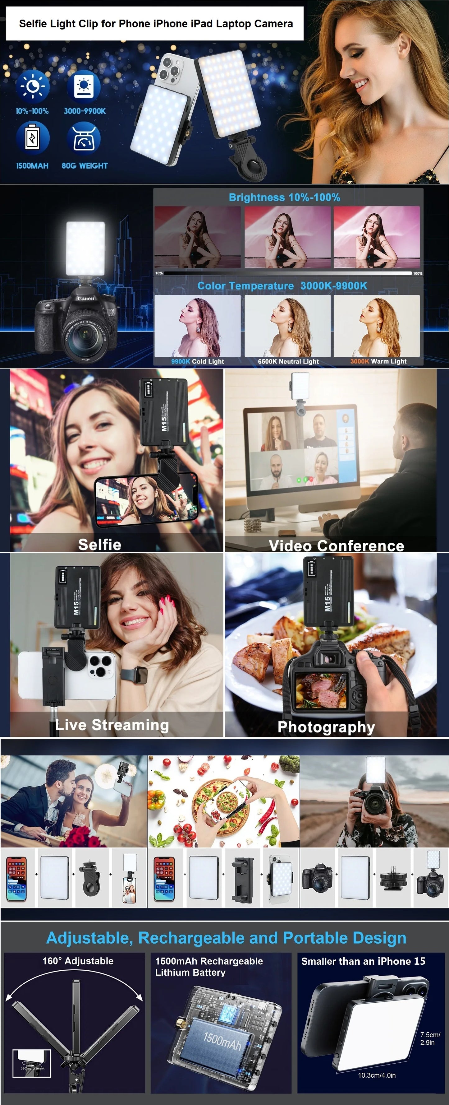 Selfie Light with Clip on Phone Light for iPhone iPad Laptop Camera LED Phone Light Clip Fill Light for Tiktok Video Makeup