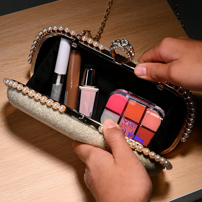 Ladies Rhinestone Crystal Clutch Bag with Chain Shoulder Strap for Women Evening Party Wedding Gift Handbag Trendy Ladies Clutch