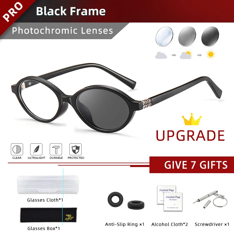 BLMUSA Retro Anti Blue Ray Photochromic Myopia Glasses Women Oval Small Frames Prescription Glasses Pop Classic Reading Glasses