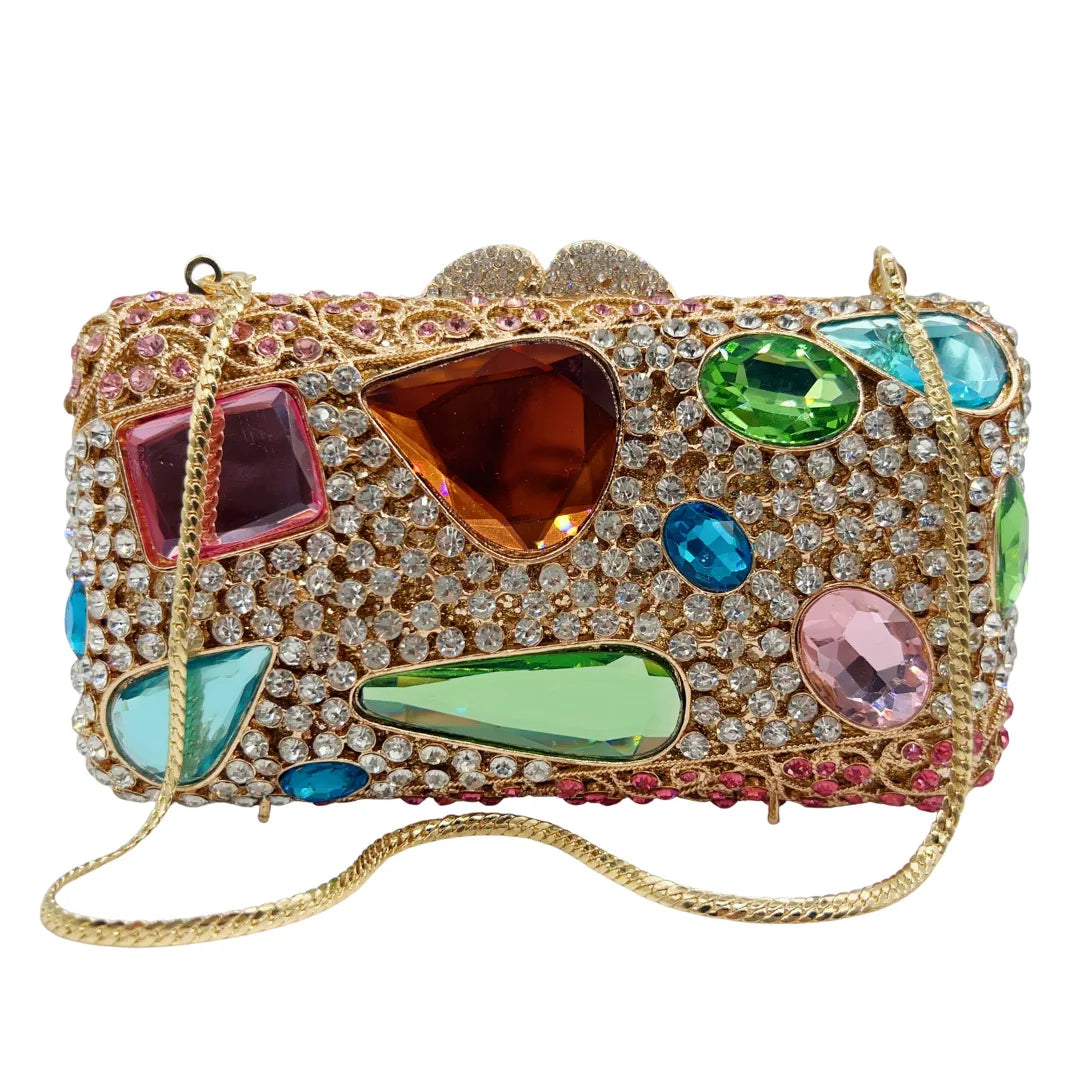 Luxury Glitter Metal Evening Bag Women Handbag Crystal Clutch Purse Wedding Party Bling Bag Rhinestone Diamond Prom Pouch