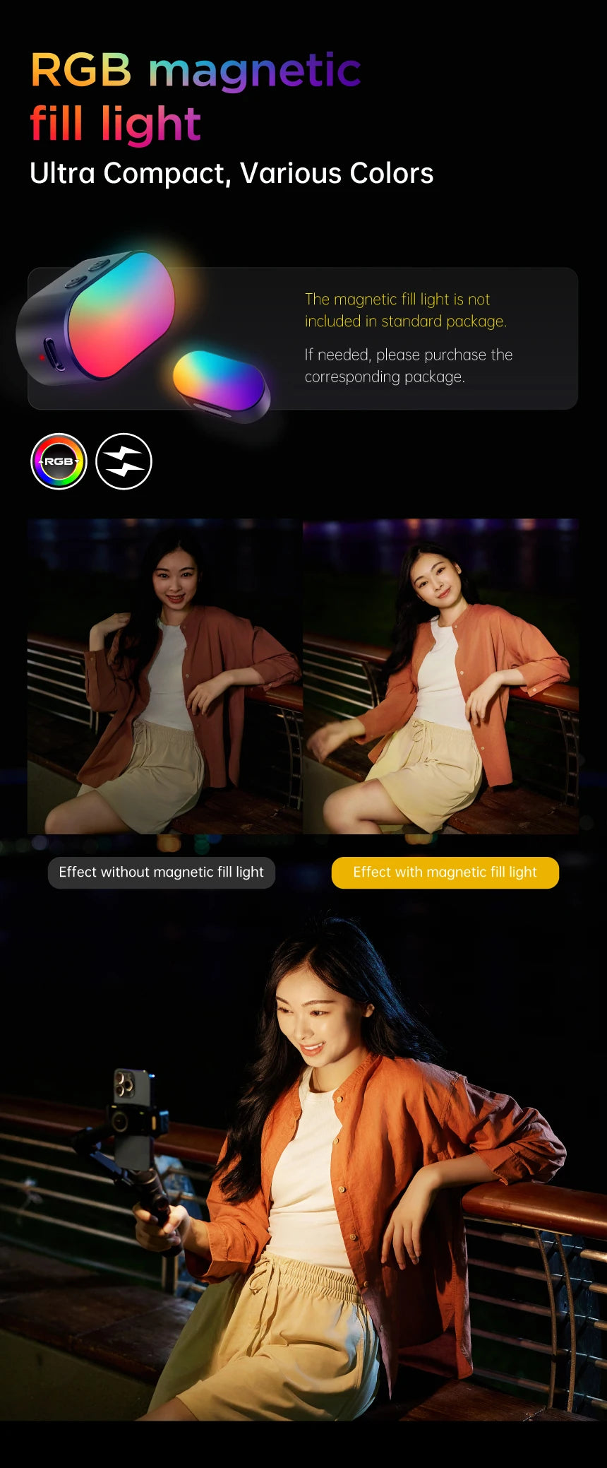 AOCHUAN 3-Axis Handheld Gimbal Stabilizer for Smartphone with Fill Light for iPhone Android Face Tracking Vlog Smart XE