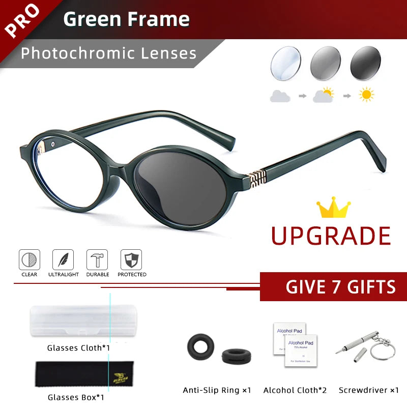 BLMUSA Retro Anti Blue Ray Photochromic Myopia Glasses Women Oval Small Frames Prescription Glasses Pop Classic Reading Glasses