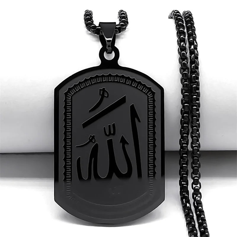 Islamic Arab Allah Blessing God Pendant Necklaces for Men/Women Stainless Steel Black Color Arabic Islam Chain Necklace Jewelry
