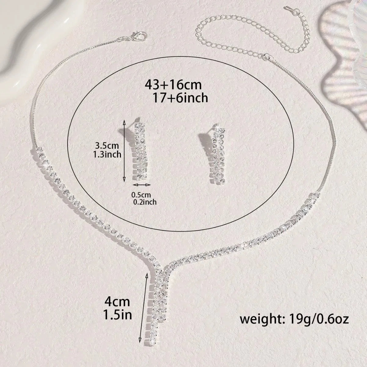 Ladies' Fashionable Silver-Plated And Diamond-Encrusted Metal Necklace, Earrings Set, Bride'S Wedding Attire And Accessories