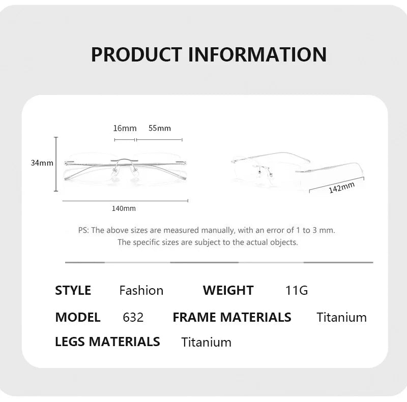 Pure Titanium Glasses Anti Blue Light Men's Eyeglasses Frames Luxury Brands Rimless Glasses Women Pure Titanium Computer Lenses