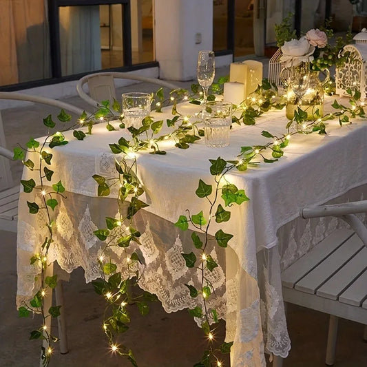 2M Green Leaf Artificial Ivy Vine LED Light for Home Room Decor Wedding Party Decoration Christmas Wall Plant Wreath Fake Plant