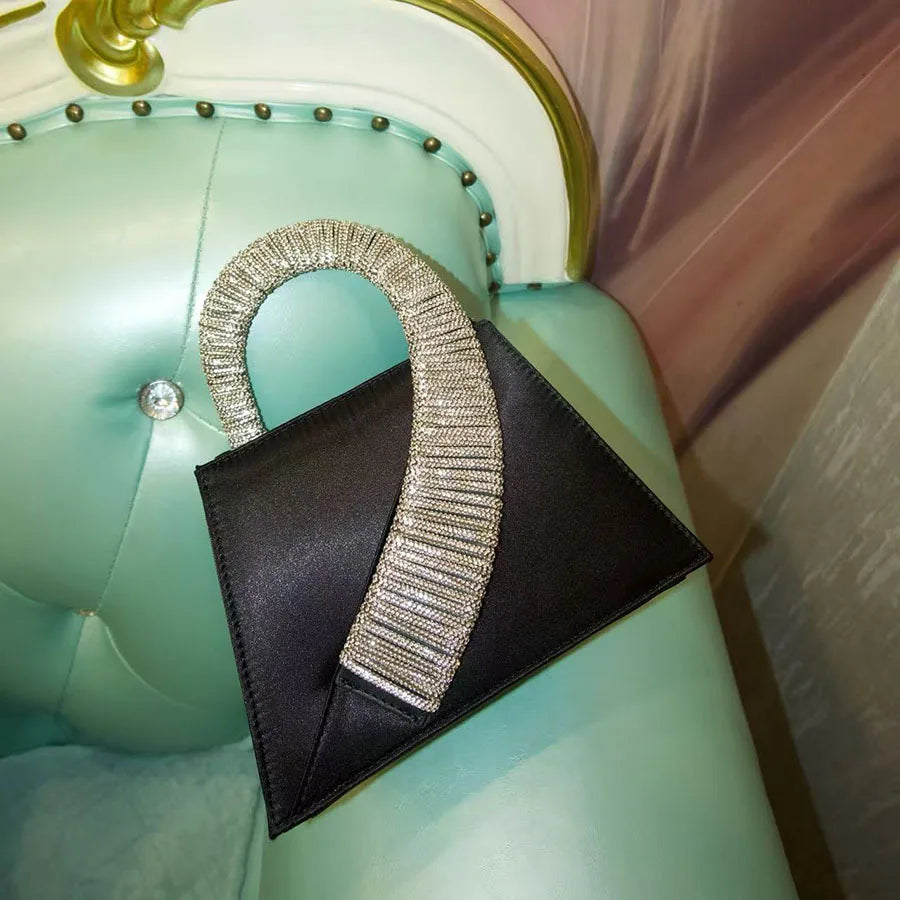 Luxury Satin Square Bag Wedding Party Clutch Purse Glitter Shiny Diamonds Handle Evening Bag Crossbody Bag Women Fashion Handbag