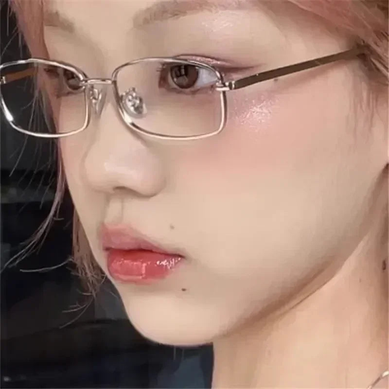 Y2K Harajuku Retro Small Square Frame Glasses for Women Metal Eyeglasses Clear Reading Spectacle Blue Light Blocking Eyewear