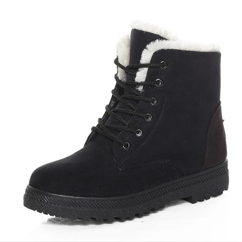 Women's Boots Warm Fur Botas Mujer 2025 Winter Shoes For Woman Snow Boots Low Heels Ankle Boots Winter Black Footwear Female