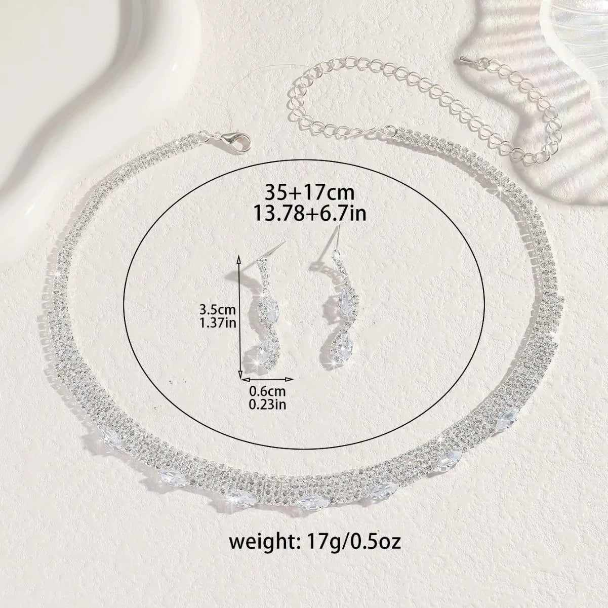 Ladies' Fashionable Silver-Plated And Diamond-Encrusted Metal Necklace, Earrings Set, Bride'S Wedding Attire And Accessories