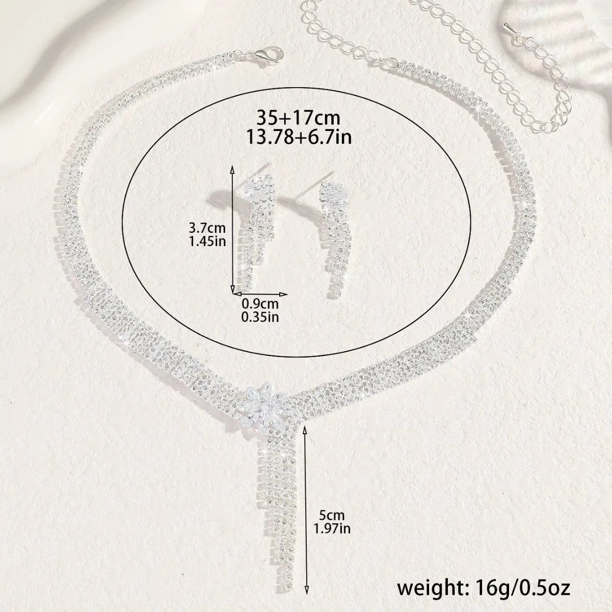 Ladies' Fashionable Silver-Plated And Diamond-Encrusted Metal Necklace, Earrings Set, Bride'S Wedding Attire And Accessories