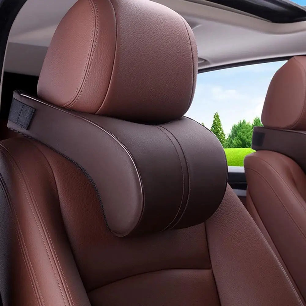 1Pcs Car Neck Pillow PU Leather Car Headrest Pillow Memory Foam Neck Pain Relief Car Seat Pillow Neck Support Auto Accessories