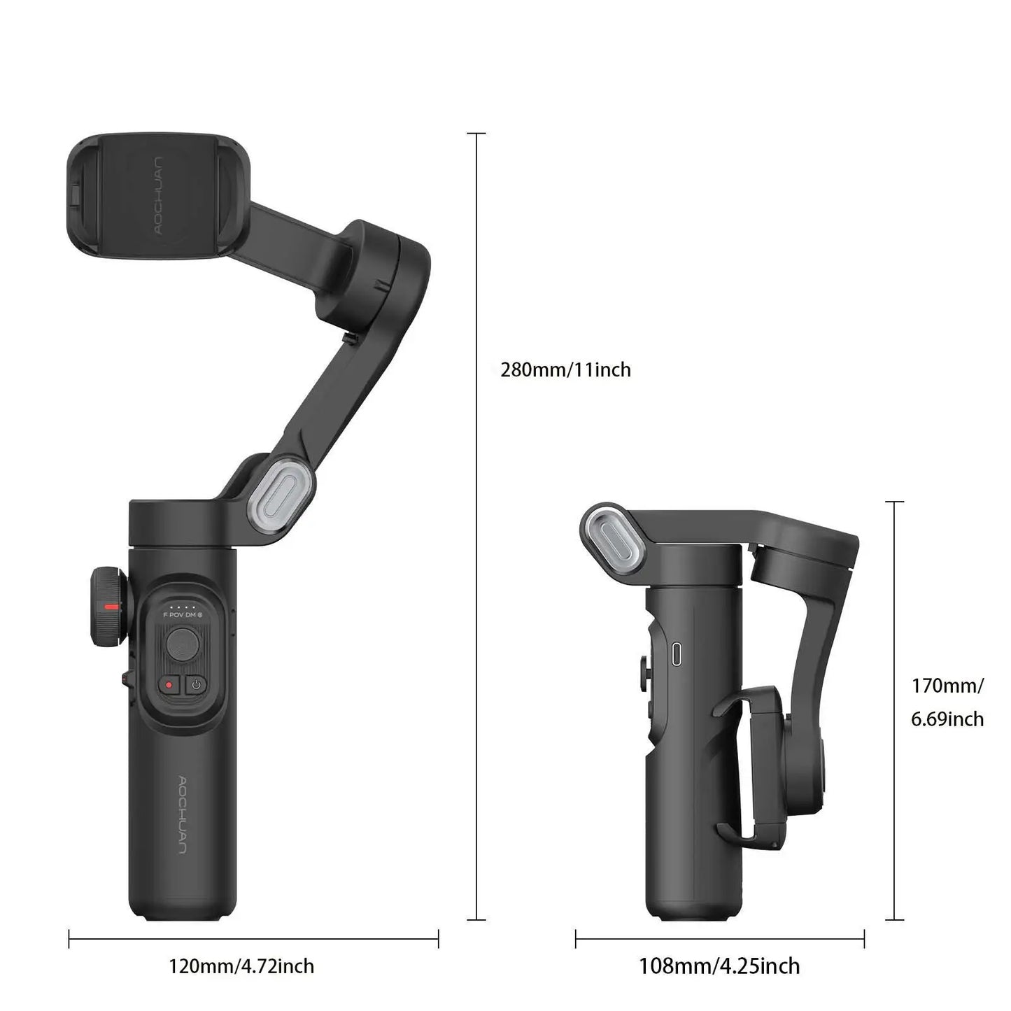 AOCHUAN 3-Axis Handheld Gimbal Stabilizer for Smartphone with Fill Light for iPhone Android Face Tracking Vlog Smart XE