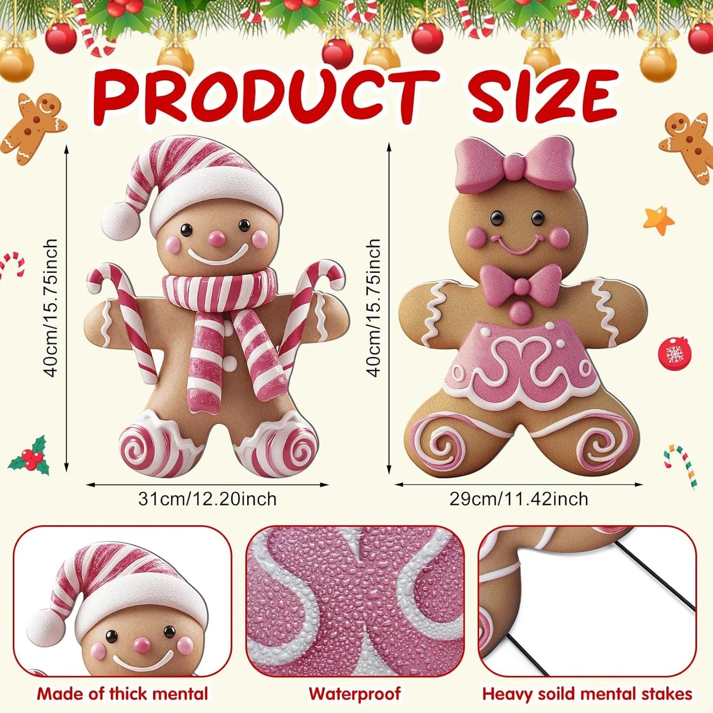 2 Pack 3D Metal Christmas Yard Stakes For Boy Girl Outdoor Garden Decor Ideal For Winter Xmas Party Festival Decoration