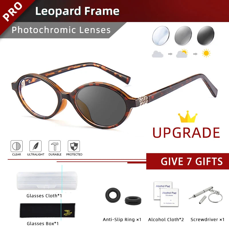 BLMUSA Retro Anti Blue Ray Photochromic Myopia Glasses Women Oval Small Frames Prescription Glasses Pop Classic Reading Glasses