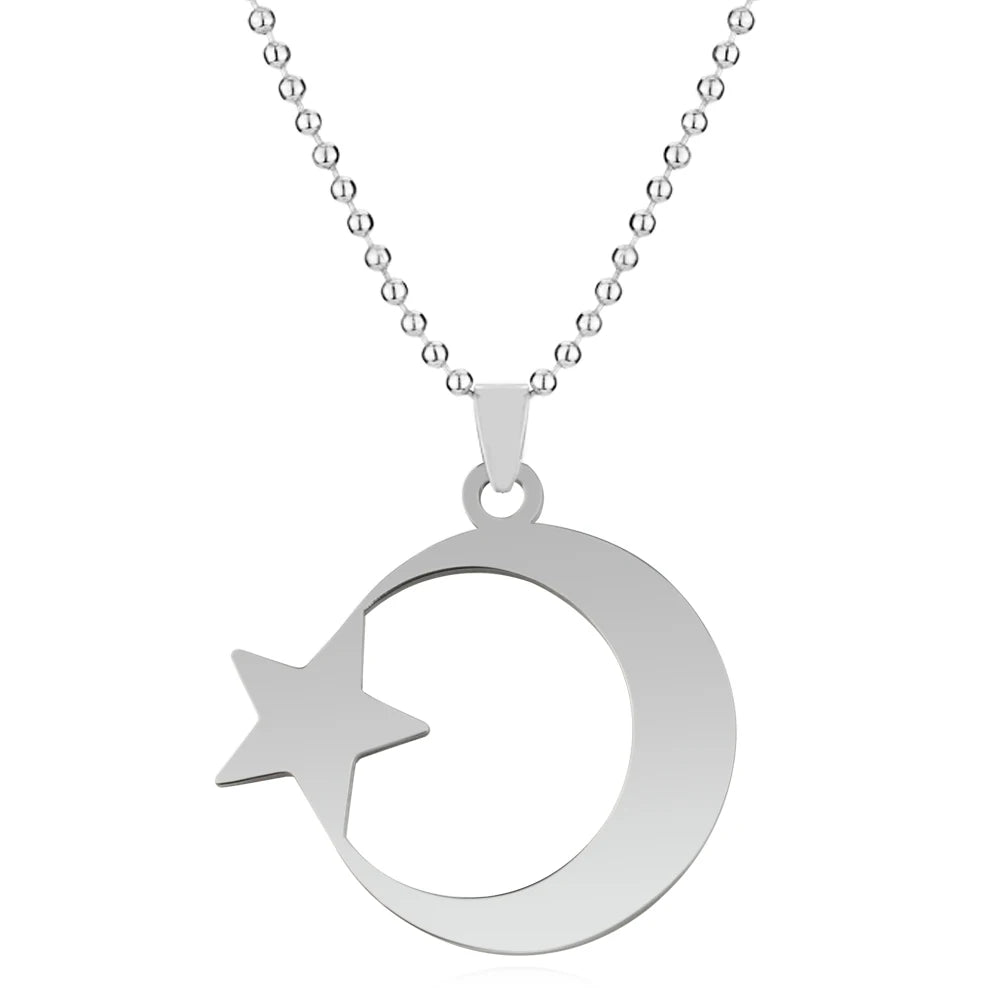 Stainless Steel Crescent Moon Star Necklace For Men Women Spiritual Islamic Muslim Amulet Pendant Turkish Religious Jewelry ﻿