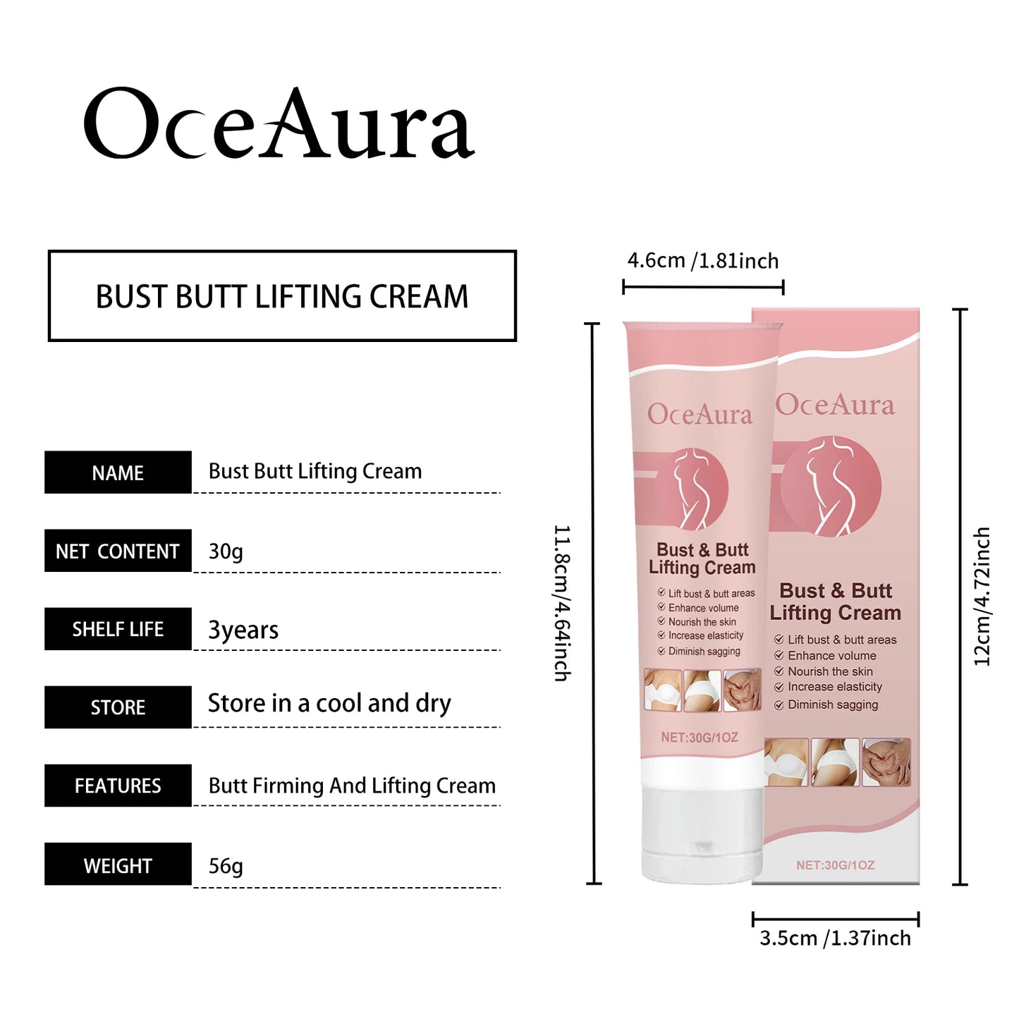 OceAura Hip & Chest Care Cream Moisturizing Firming Smooth Body Nourishing Cream for Breast And Hip Skin Care