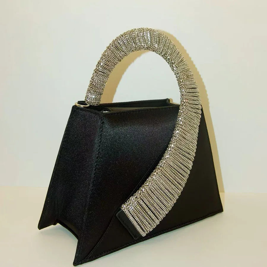 Luxury Satin Square Bag Wedding Party Clutch Purse Glitter Shiny Diamonds Handle Evening Bag Crossbody Bag Women Fashion Handbag