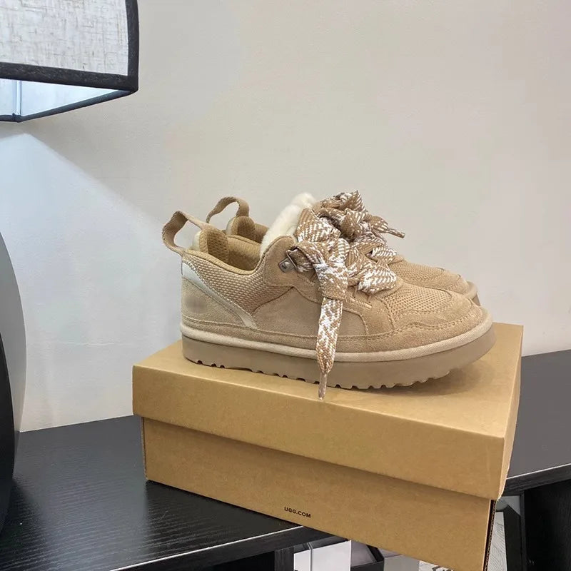 Women's cotton shoes 2025 new snow boots with plush and thickened fur integrated warmth and anti slip winter women's shoes