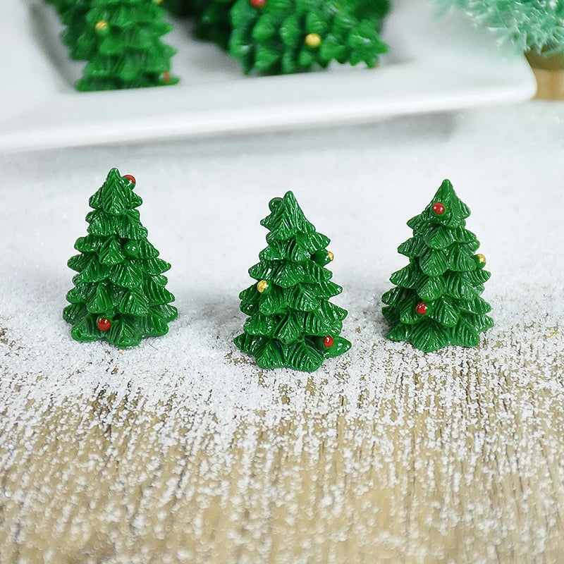 5/10pcs Mini Christmas Tree Couple Figurine Resin Xmas Trees Ornament Miniature Landscape Decor Christmas Decoration For Home