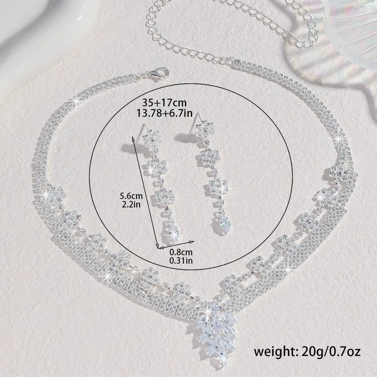 Ladies' Fashionable Silver-Plated And Diamond-Encrusted Metal Necklace, Earrings Set, Bride'S Wedding Attire And Accessories