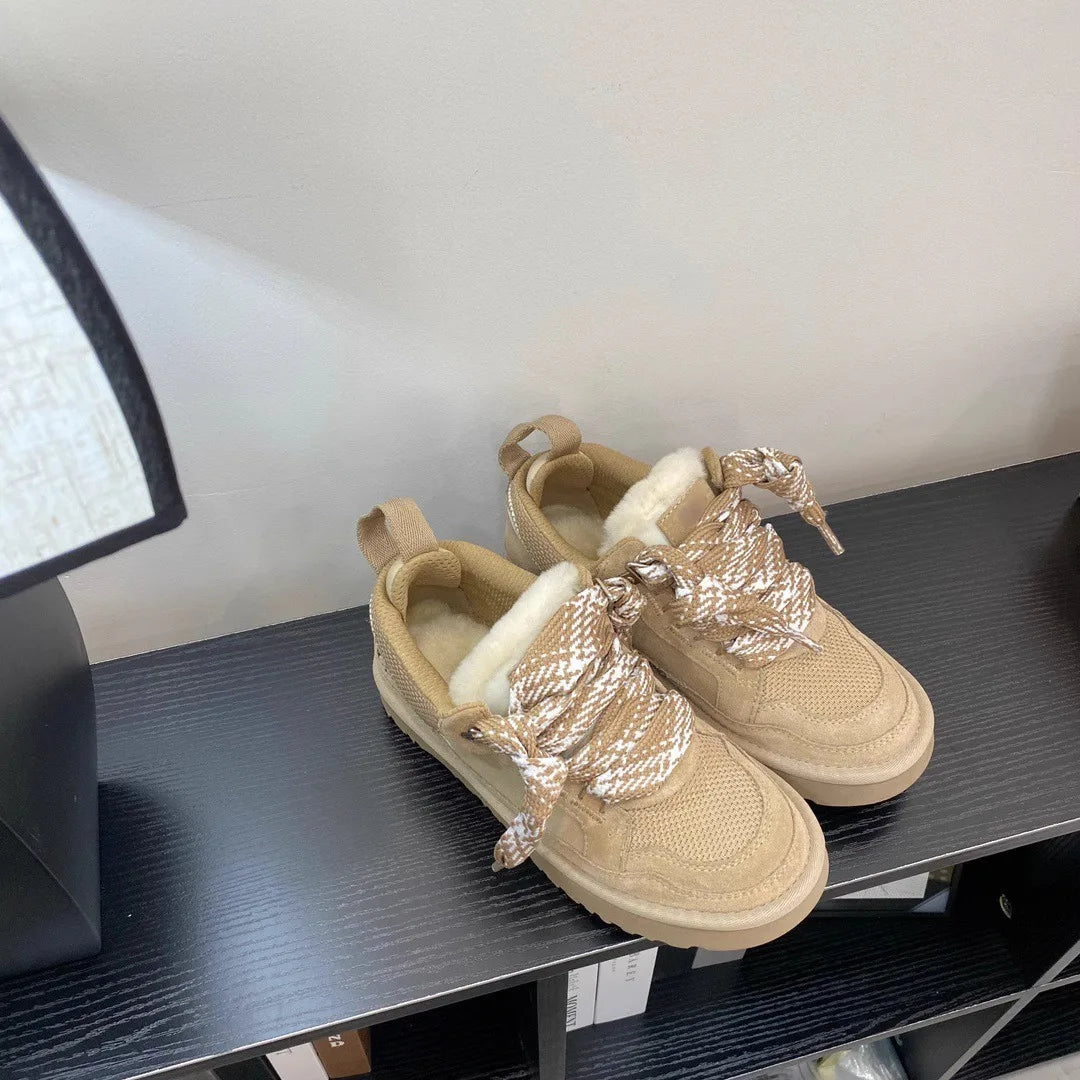 Women's cotton shoes 2025 new snow boots with plush and thickened fur integrated warmth and anti slip winter women's shoes