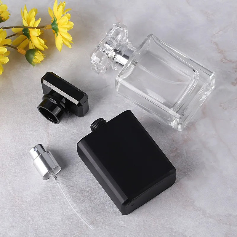 30ml 50ml 100ml Travel Pocket Glass Spray Bottles Transparent Black Perfume Containers Empty Mist Spray Bottle