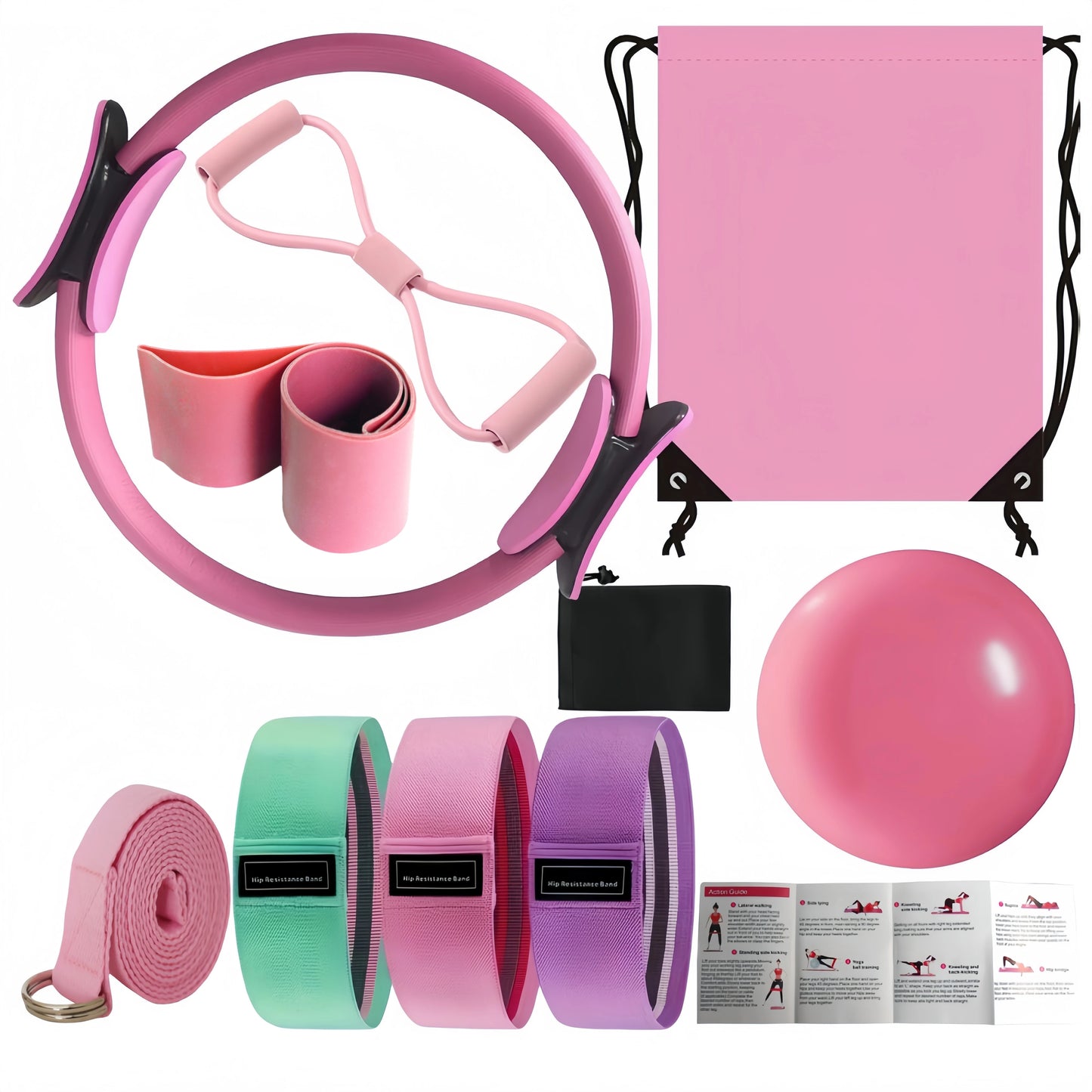 10-Piece Pilates Loops Yoga Kit, Stretch Belt Yoga Ball Rally Belt - Fitness Equipment for Stretching, Shaping and Core Training