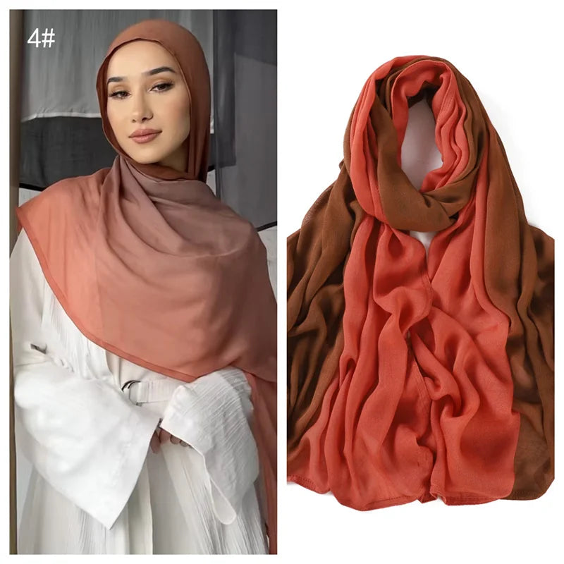 90*185cm Big Size Women Gradient Color Cotton Rayon Hijab Scarf Lady High Quality Wraps Shawls Muslim Headband Islamic Scarves