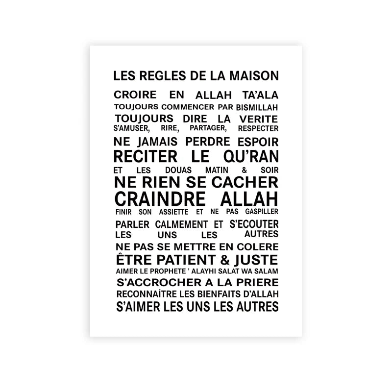 Islamic House Rules Canvas Art Print Painting Poster, Wall Pictures for Allah Islam Living Room Home Decoration