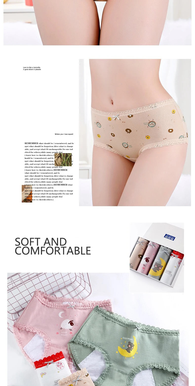 3pcs Menstrual Panties Girls Mid Waist Cartoon Bear Cotton Period Briefs Soft Leak proof Absorbent Incontinence Underwear S-XL