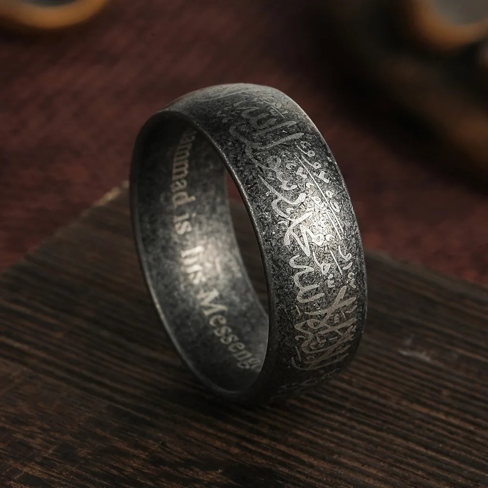 Vintage Arabic Islamic Scripture Words Rings For Men Women Stainless Steel Muslim Religious Prayer Ring Retro Amulet Jewelry